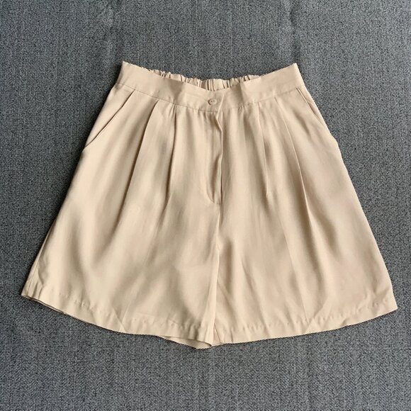 Pleated Wide Leg Shorts S/M 28 Waist Khaki Tan - Picture 6 of 15